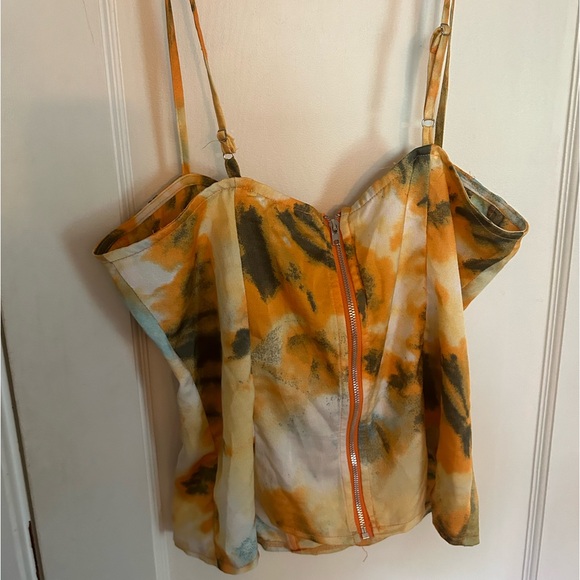 Viral PrettyLittleThing Orange Tie Dye Print Corset and Ruched Skirt Set Sz 10 - Picture 11 of 14